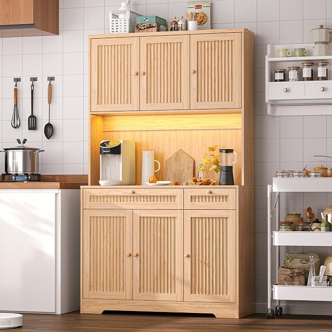 Pantry Storage Cabinet with Charging Station, Kitchen Storage with Adjustable by WODEER