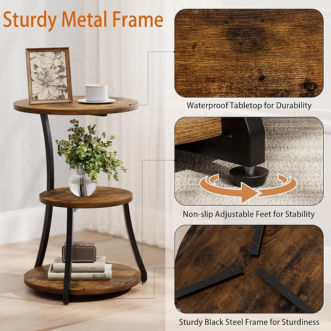Round Side Table, 3-Tier End Table - Image 5