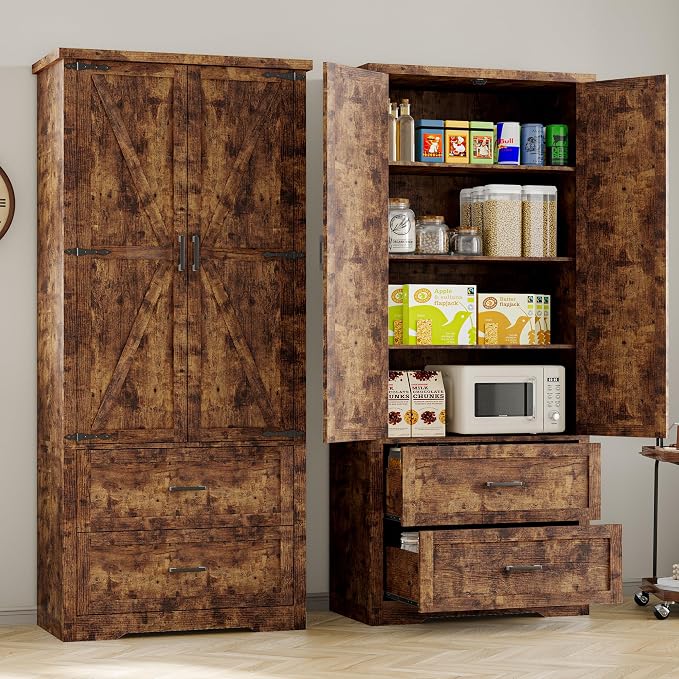 BORNOON Pantry Organizers and Storage Cabinet, 71” Barn Door White Kitchen - Image 4