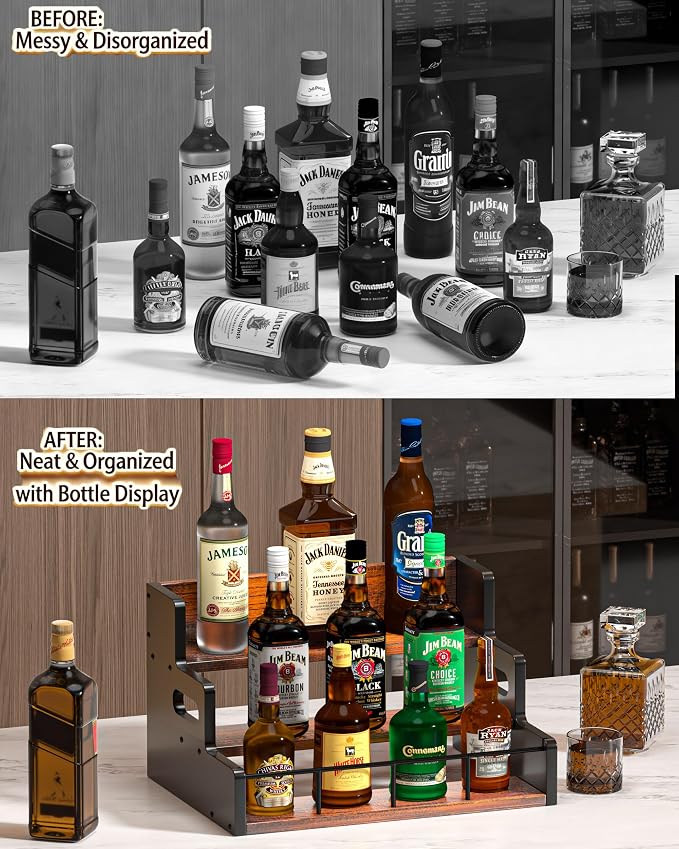 Liquor Bottle Display Shelf, Wood Syrup Organizer Rack, 3 Step Countertop - Image 3