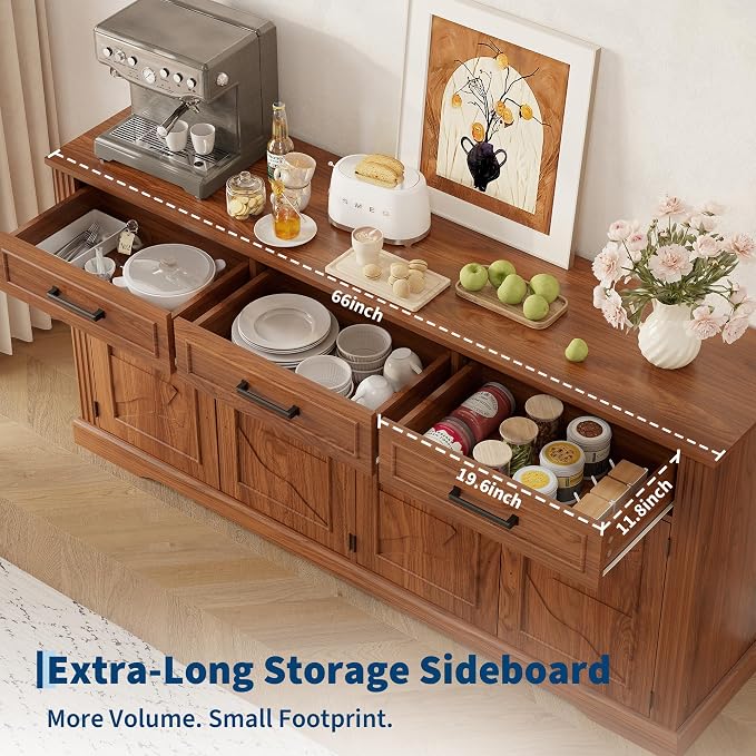 Garvee 66" Modern Farmhouse Sideboard Buffet Cabinet - Image 6