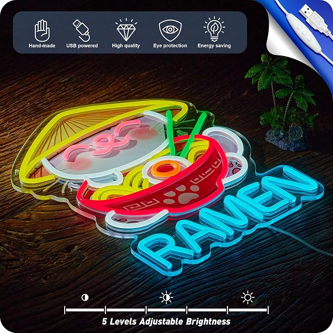 Fortune Cat Ramen Neon Sign Dimmable Japanese Lucky Cat Noodle LED Lights - Image 4