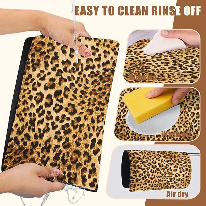 Leopard Print Dish Drying Mat for Kitchen Counter Hide Stain Absorbent Drying - Image 5