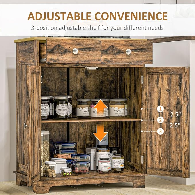 HOMCOM Sideboard with Solid Wood Countertop, Modern Kitchen Storage Cabinet - Image 6
