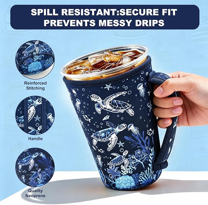 3 Reusable Iced Coffee Sleeves for Iced Coffee Cups or Drinks Reusable Neoprene - Image 3