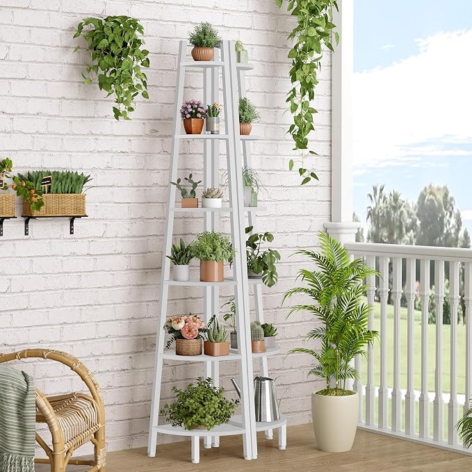 Hoctieon Corner Shelf, 6-Tier Corner Bookshelf, Rustic Ladder Shelf, Industrial - Image 7
