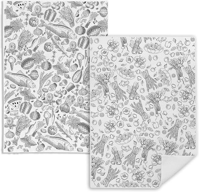 Botanic Vegetables Fruit Kitchen Towels, Vegetables Lover Gifts Dish Tea Towels by Fitie