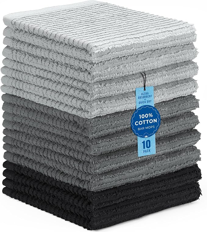 DecorRack 100% Cotton Bar Mop Towels, Kitchen Dish Cloths, Ultra Absorbent by DecorRack