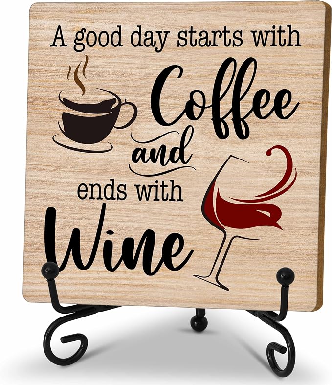 Coffee And Wine Desk Decor Sign, Rustic Wooden Sign by Zmyollo