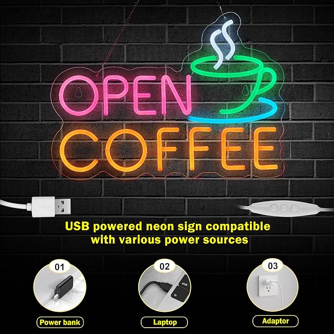 Coffee Open Neon Sign for Coffee Bar Wall Décor Dimmable Business Shop LED Neon - Image 5