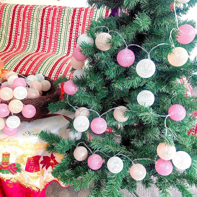 Gardeningwill 3M/10Ft 30 Pink White Ball LED Xmas Wedding Battery Operated - Image 4