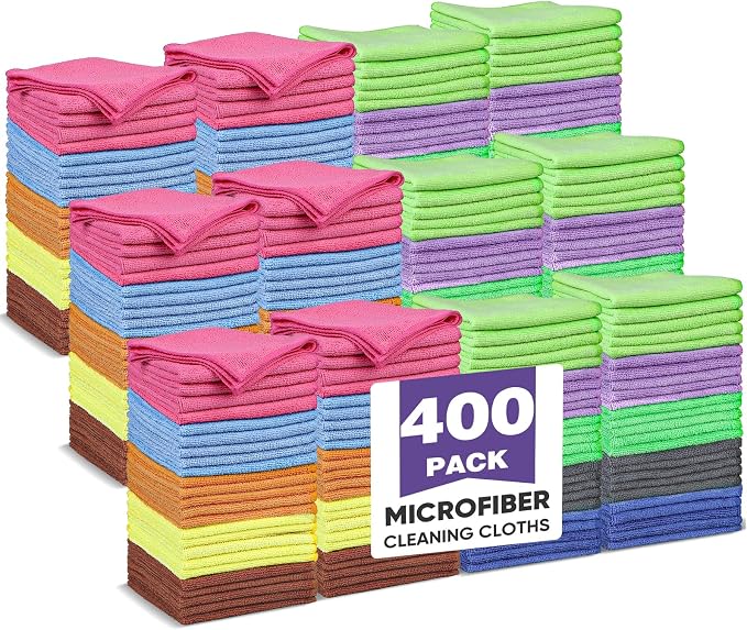 TEAWOO 10 Colors Microfiber Cleaning Cloths, 400 Pack Assorted Cleaning Rags by TEAWOO