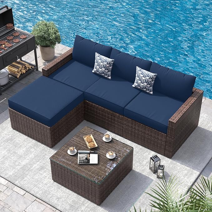 UDPATIO 5 Piece Patio Furniture Set, All-Weather Wicker Outdoor Sectional Sofa - Image 8