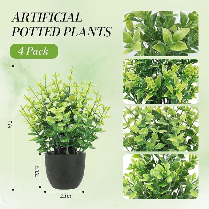 Der Rose 4 Pack Mini Artificial Plants Indoor in Pots Mixed Fake Plants - Image 3