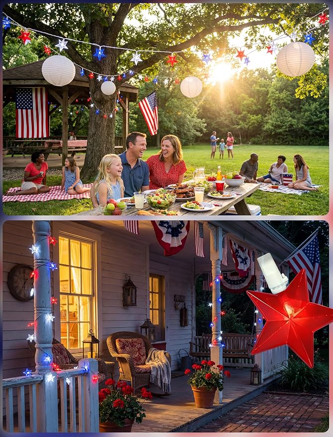 35 LED Patriotic Star String Lights, 13.6FT 4th of July Red White and Blue - Image 5
