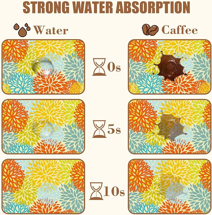 Orange and Blue Chrysanthemum Flower Coffee Mat Absorbent Dish Drying Mat Hide - Image 4