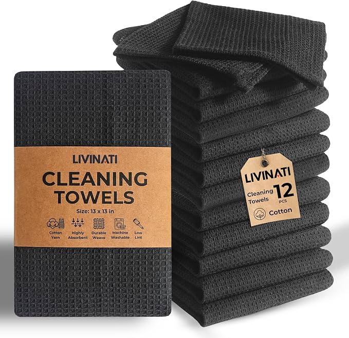 Dark Gray Cotton Cleaning Rags For Housekeeping by LIVINATI