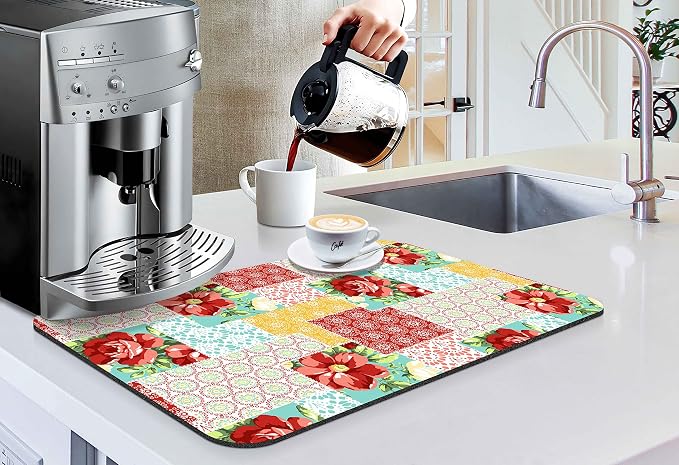 Coffee Bar Mat Accessories for Countertop Pioneer Flower Absorbent Hide Stain - Image 3
