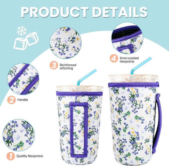 KJQJLY 3 Pac Reusable Iced Coffee Sleeves - Image 3