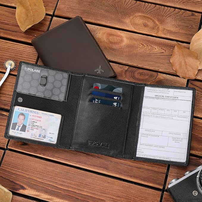 Polare Napa Leather Pilot Wallet Passport Holder RFID Blocking Tri-fold Travel - Image 7