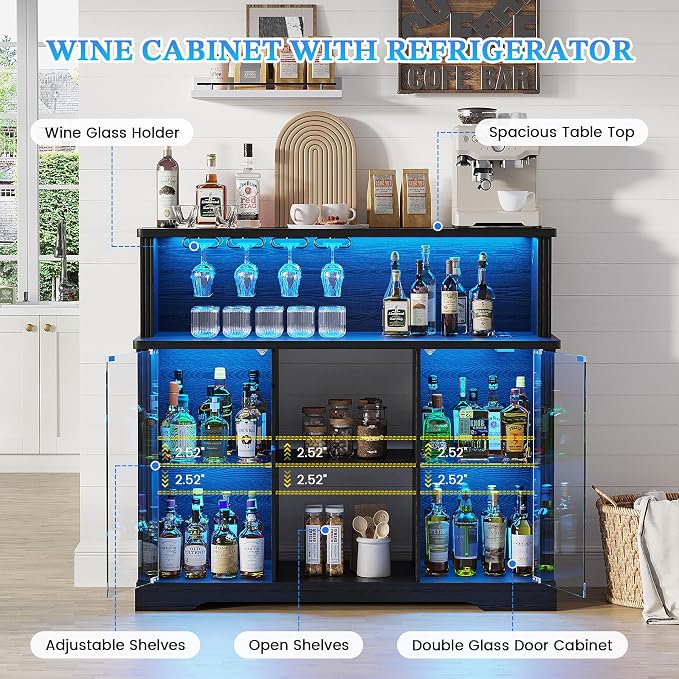 47'' Wine Bar Cabinet with Mini Fridge Space & Charging Station, Coffee Bar - Image 5