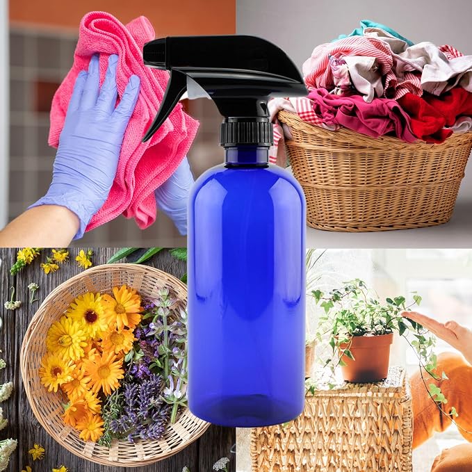 Cornucopia Brands 16oz Blue PLASTIC Spray Bottles w/Mist & Stream Sprayers; PET - Image 3