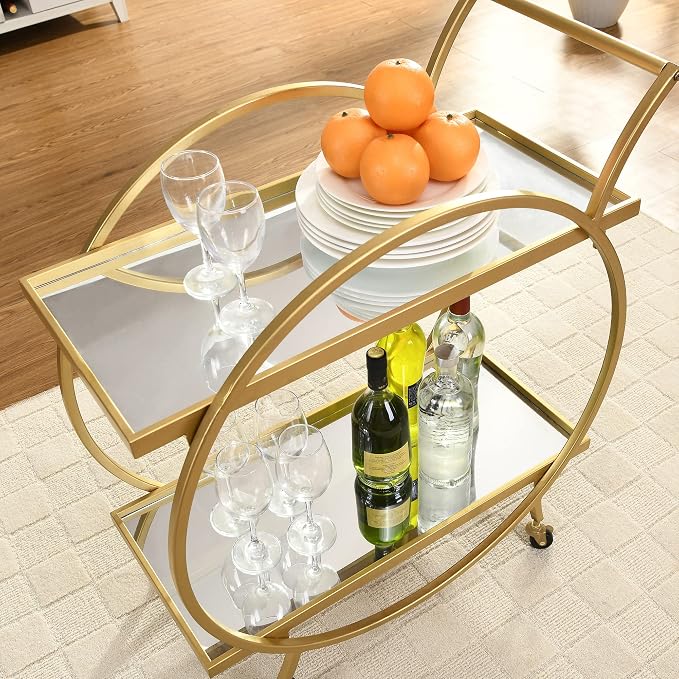 FirsTime & Co. Gold Odessa Bar Cart, 2 Tier Mobile Mini Bar, Kitchen Serving - Image 3