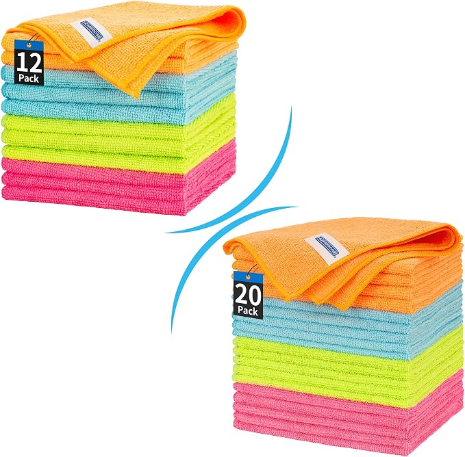 Microfiber Cleaning Cloth 12 Plus 20 Pack Cleaning Towels, Lint Free Rag by HOMERHYME