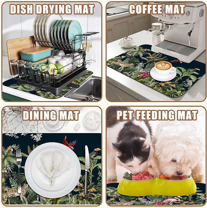 Jungle Animals Coffee Mat Tropical Dish Drying Mat - Image 7