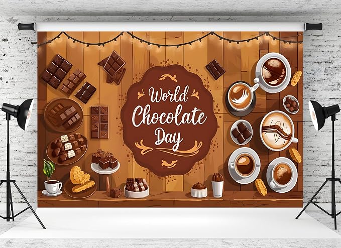 15x8ft Chocolate Backdrop Choco Bars Desserts Coffee Drinks String Lights - Image 2
