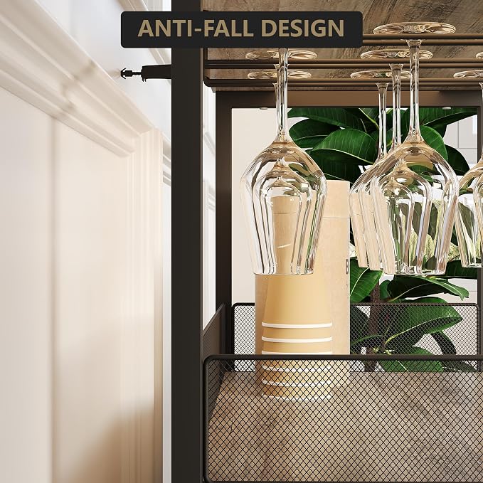 Wine Bar Cabinet, 3-Tier Liquor Storage Cabinet - Image 6