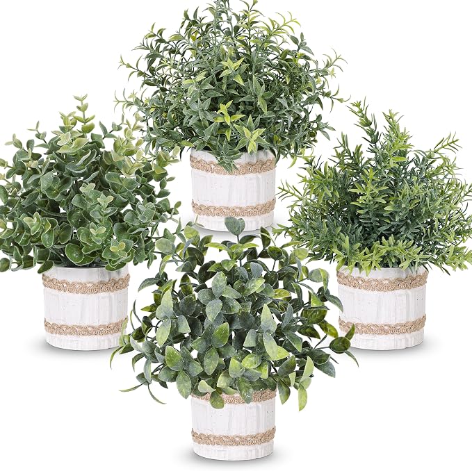 Der Rose 4 Pack Farmhouse Fake Plants Artificial Plants Indoor by DerRose