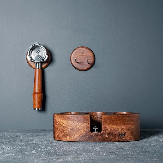 Wall Mounted Portafilter Holder Walnut Wall Rack Espresso Station Organizer - Image 2