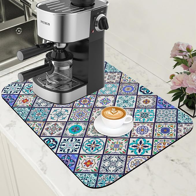 Colorful Tiles Dish Drying Mat for Kitchen Counter Coffee Mat Hide Stain by Unknown