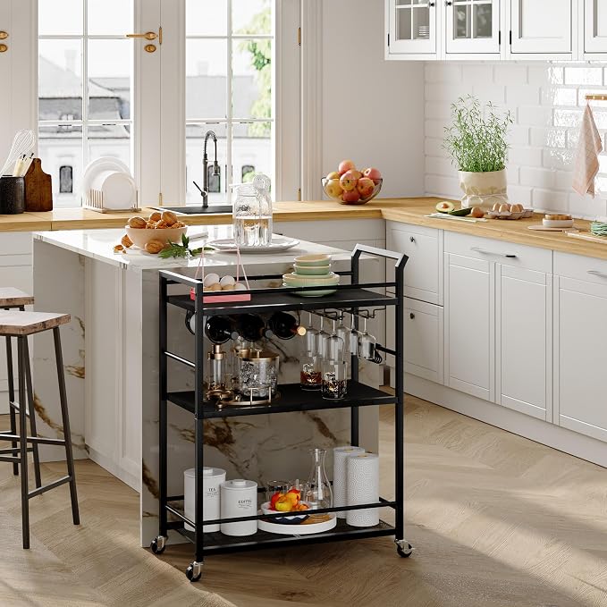 3 Tier Bar Cart, Small Beverage Cart, Mini Bar Cart - Image 3