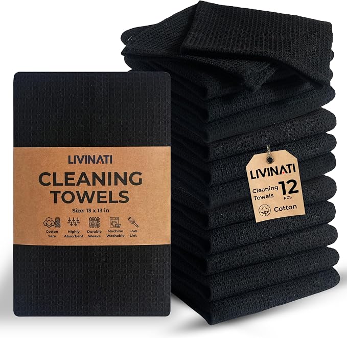 Black Cotton Cleaning Rags For Housekeeping by LIVINATI