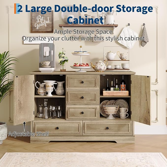 GarveeHome 47" Farmhouse Sideboard Buffet Cabinet, Sideboard Storage credenza - Image 5