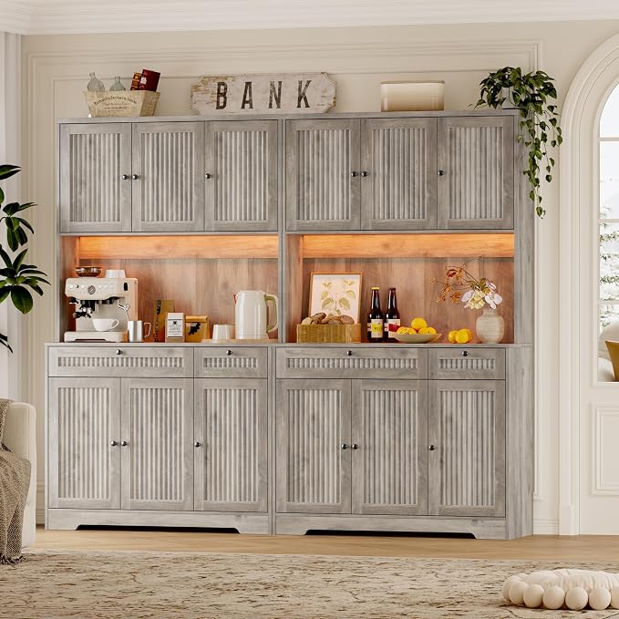 BORNOON Pantry Cabinet with Charging Station and Light, Tall Kitchen Pantry - Image 6