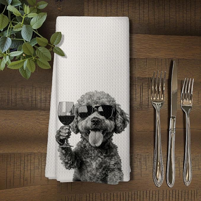 Funny Black Poodle Wine Kitchen Towels, Cute Dog Tea Towels, Dog Lover Gifts - Image 5