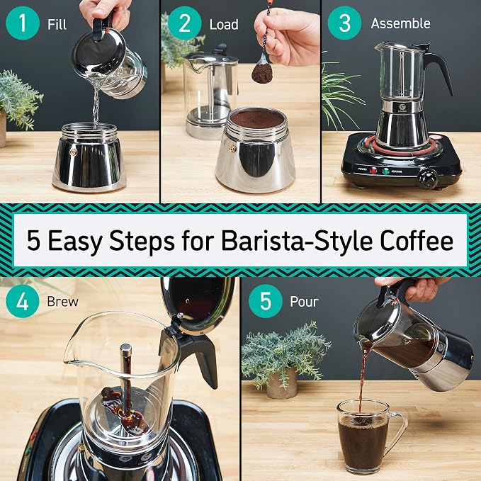 Coffee Gator 4 Cup Moka Pot, 6.7oz Stovetop Espresso Maker - Image 8