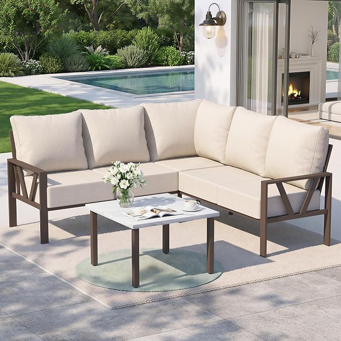 Outdoor Furniture Set, 6 Pieces Outdoor Patio Couch Sectional, L Shaped Metal by COMLAXFIELD