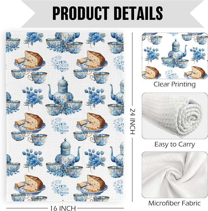 Chinoiserie Floral Teacups Bread Kitchen Dish Towels 16x24 Inch, Tea Lover Gifts - Image 7
