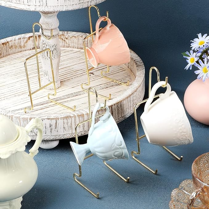 Suclain 16 Pcs Small Tea Cup and Saucer Display Stand Holder Rack China Metal - Image 3