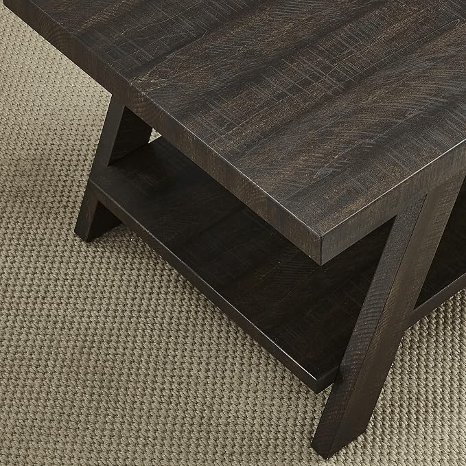 Contemporary End Table with Storage Shelf, Weathered Espresso Wood Side Table - Image 5