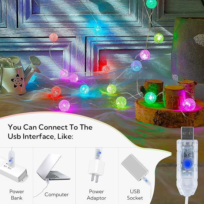 Globe String Lights for Bedroom, Crystal Crackle Small Ball Lights for Classroom - Image 4