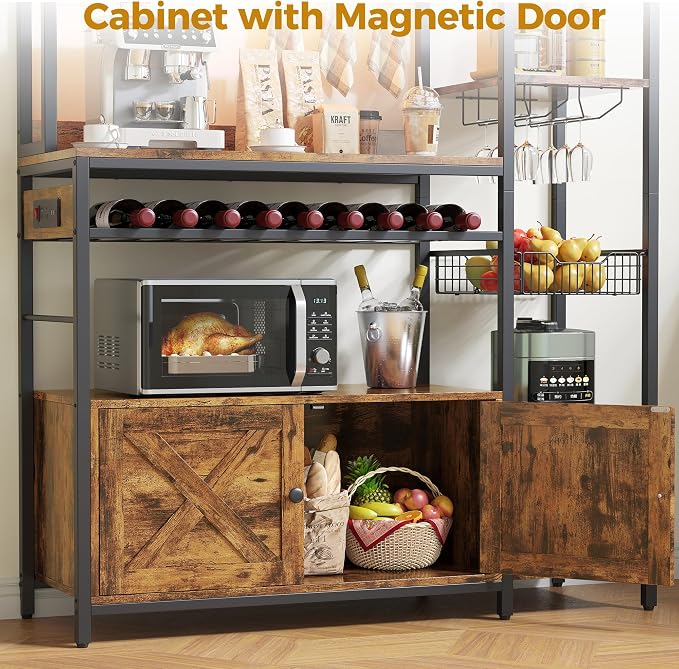 IRONCK Bakers Rack with Power Outlet, Kitchen Microwave Stand with Storage - Image 8