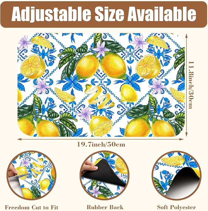 Lemon Fruit and Purple Flower Coffee Mat Absorbent Dish Drying Mat - Image 2