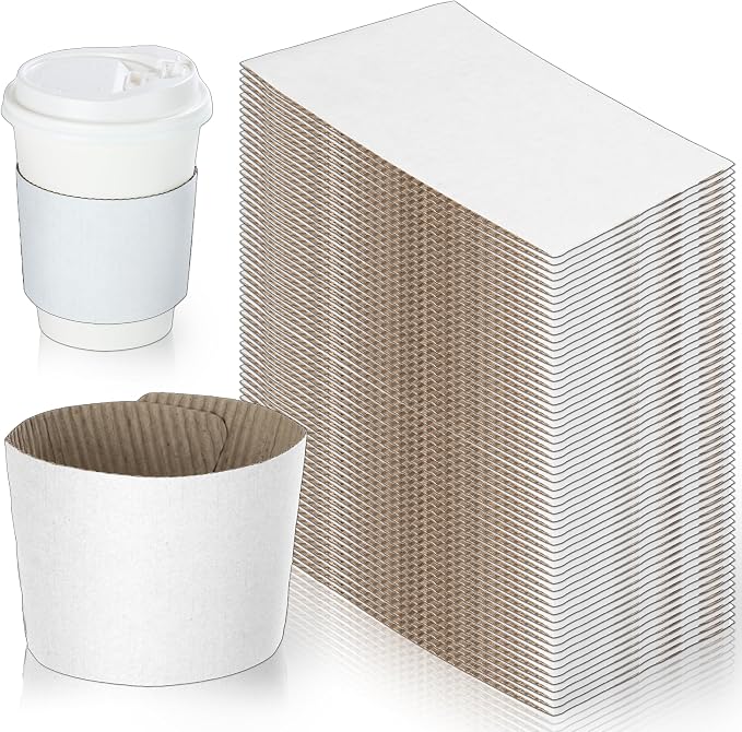 White Coffee Sleeves For 10 to 20 oz. Cups, Disposable Corrugated Cardboard by BOARDS