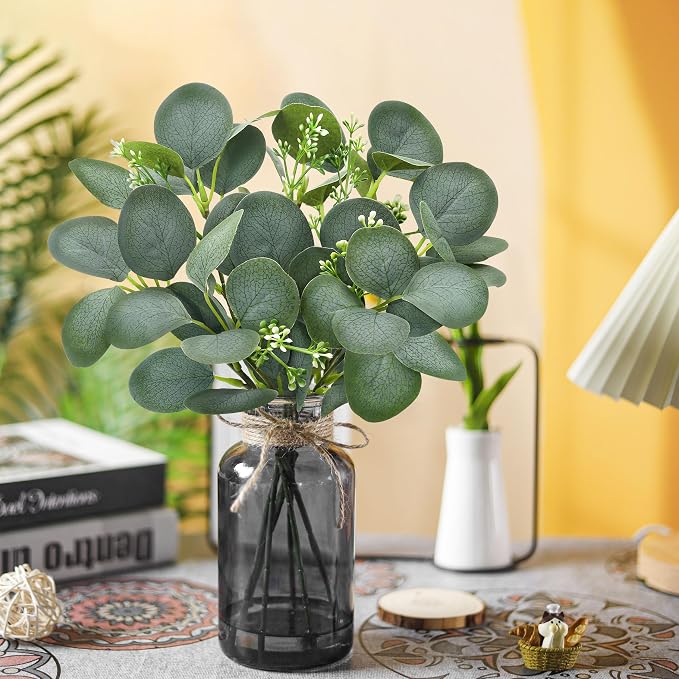 Der Rose 13.5" Fake Plants for Black Bathroom Decor Artificial Eucalyptus Stems - Image 6