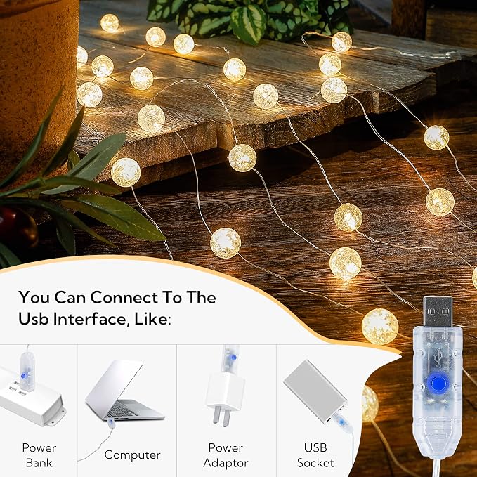 Globe String Lights, 10FT 30 LED Decorative Christmas Lights, 8 Modes Crystal - Image 6